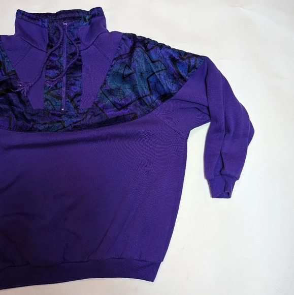Vintage Lady Foot Locker Purple Silky Satin Accent 1/4 Zip Up Sweatshirt Sweater - Picture 6 of 10